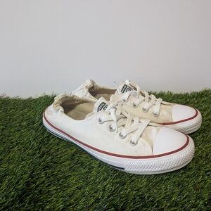 Converse Off-White Low-Top Slip-On Sneakers with Red Stripe